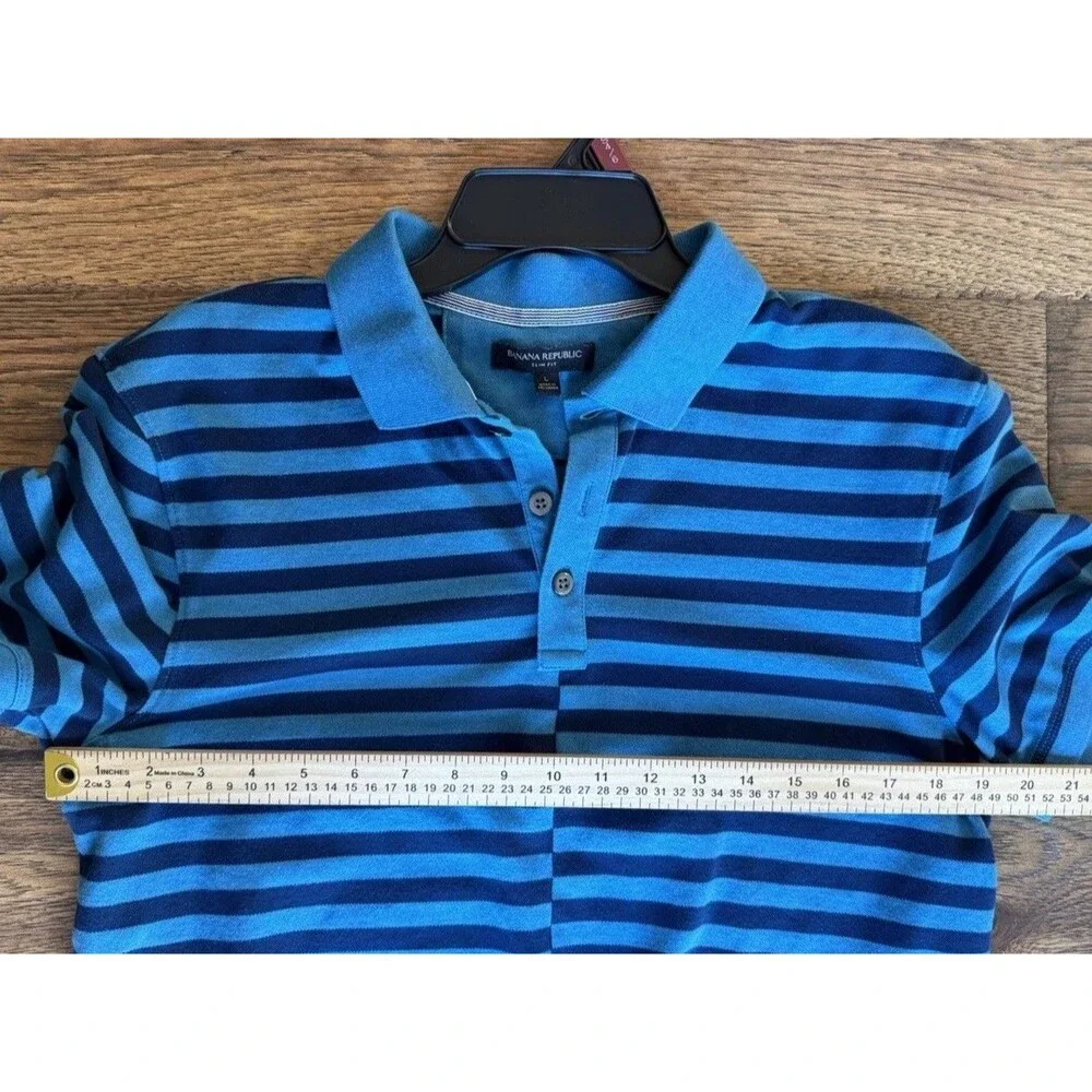 Banana Republic Slim Fit Polo Shirt Men’s Large Blue Navy Striped Cotton Stretch
